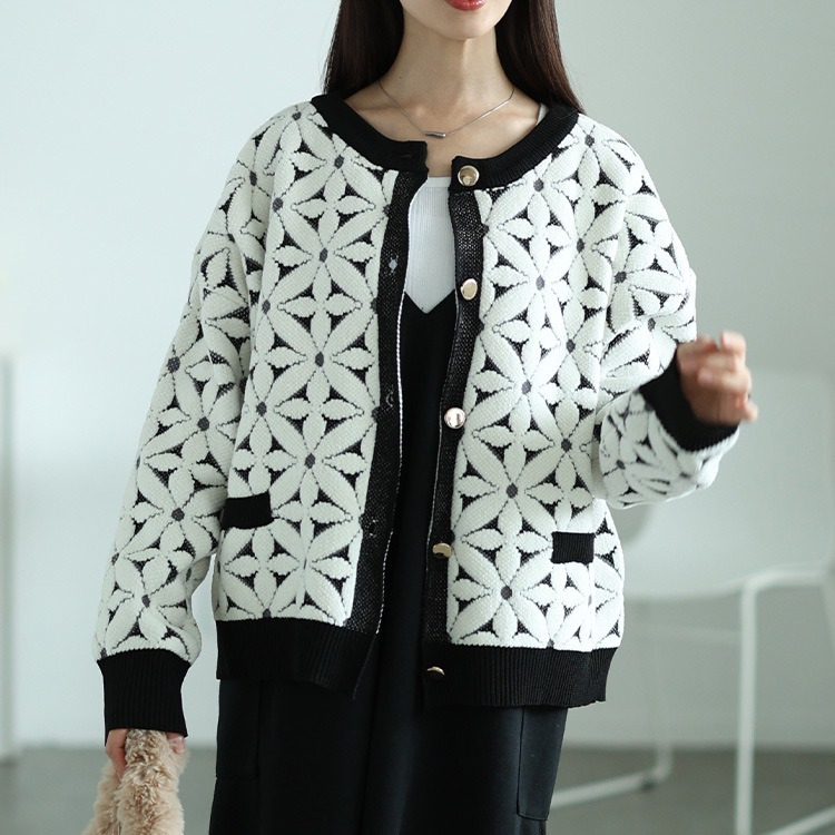 大きいサイズ レディース 花柄ジャガードクロップドカーディガン7