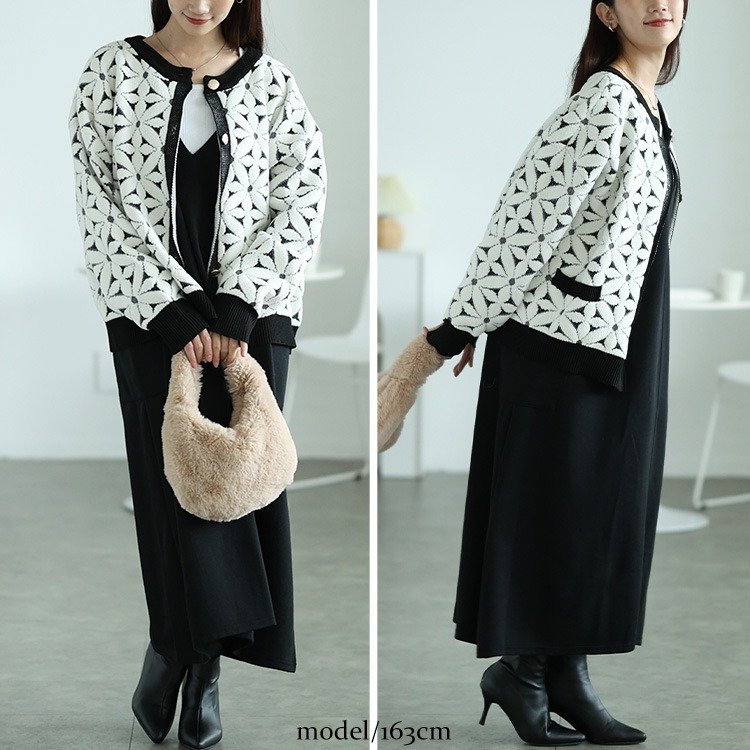 大きいサイズ レディース 花柄ジャガードクロップドカーディガン9