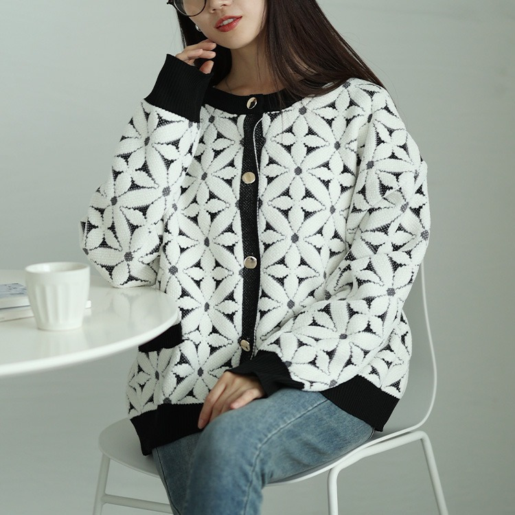 大きいサイズ レディース 花柄ジャガードクロップドカーディガン1