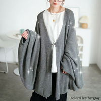 大きいサイズ レディース ハートボタンラメニットビッグカーディガン