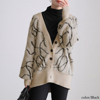 大きいサイズ レディース ライン柄シャギーニットカーディガン