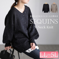 大きいサイズ レディース ボリューム袖スパンコールニットチュニック