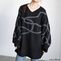 大きいサイズ レディース メランジラインVネックニットチュニック
