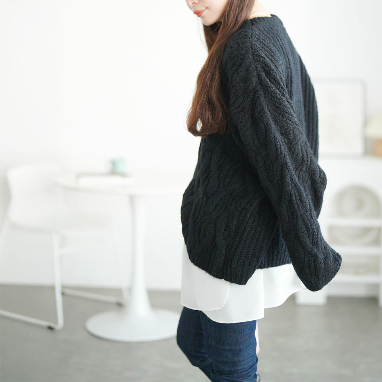 大きいサイズ レディース ケーブル編みクロップドワイドニット12