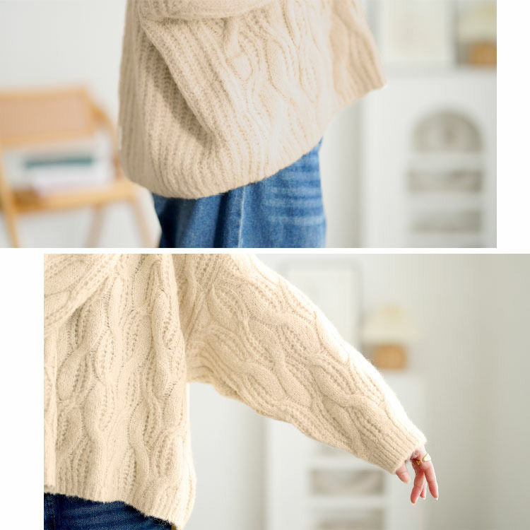 大きいサイズ レディース ケーブル編みクロップドワイドニット6