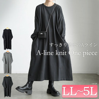 大きいサイズ レディース ラウンドネックAラインニットワンピース