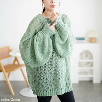 大きいサイズ レディース ボリューム袖オーバーサイズローゲージニット