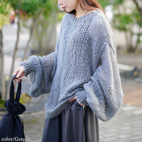 大きいサイズ レディース ボリューム袖オーバーサイズローゲージニット