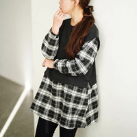 大きいサイズ レディース ベスト重ね着風チェック柄チュニック