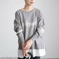 大きいサイズ レディース ロゴ＆ライン配色ジャガードニット