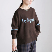 大きいサイズ レディース ロゴ＆ライン配色ジャガードニット