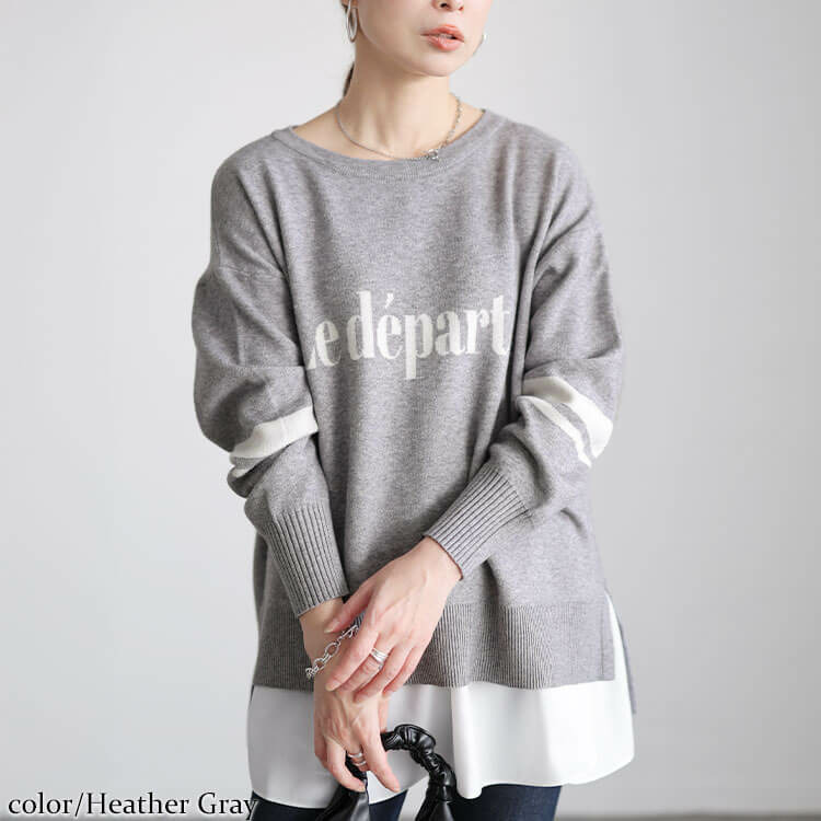 大きいサイズ レディース ロゴ&ライン配色ジャガードニット10