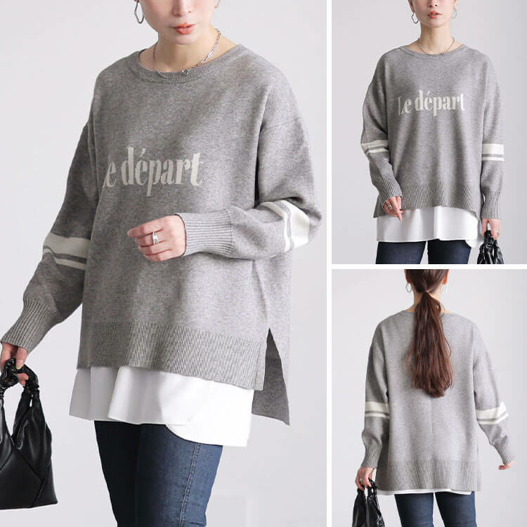 大きいサイズ レディース ロゴ&ライン配色ジャガードニット11