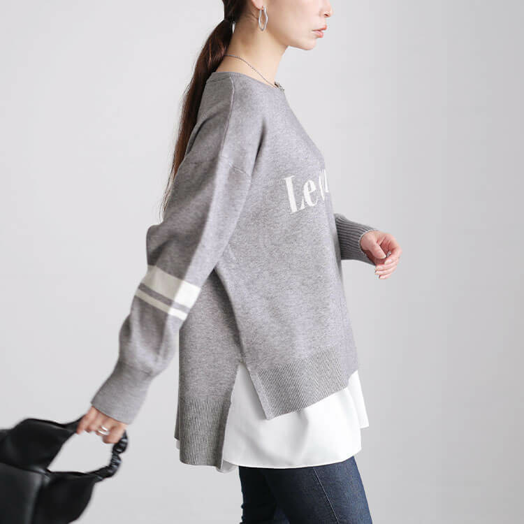 大きいサイズ レディース ロゴ&ライン配色ジャガードニット12