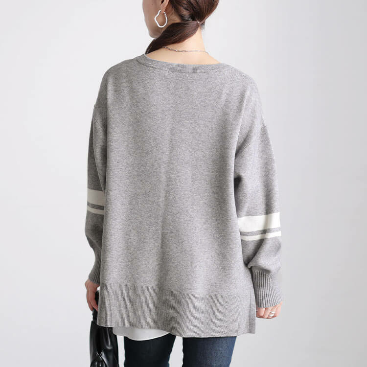 大きいサイズ レディース ロゴ&ライン配色ジャガードニット13