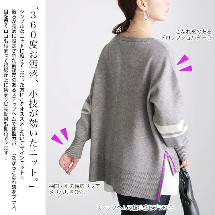 大きいサイズ レディース ロゴ&ライン配色ジャガードニット4