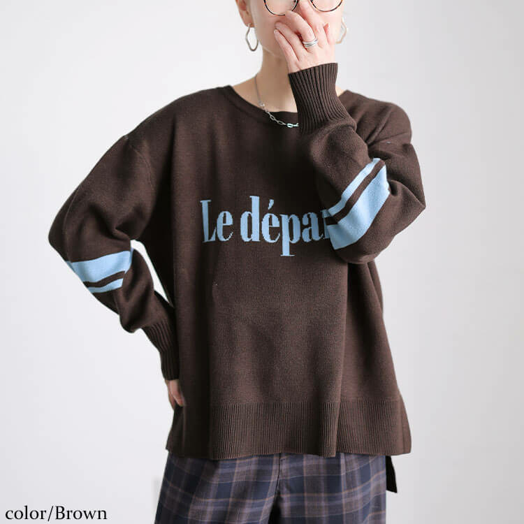 大きいサイズ レディース ロゴ&ライン配色ジャガードニット6