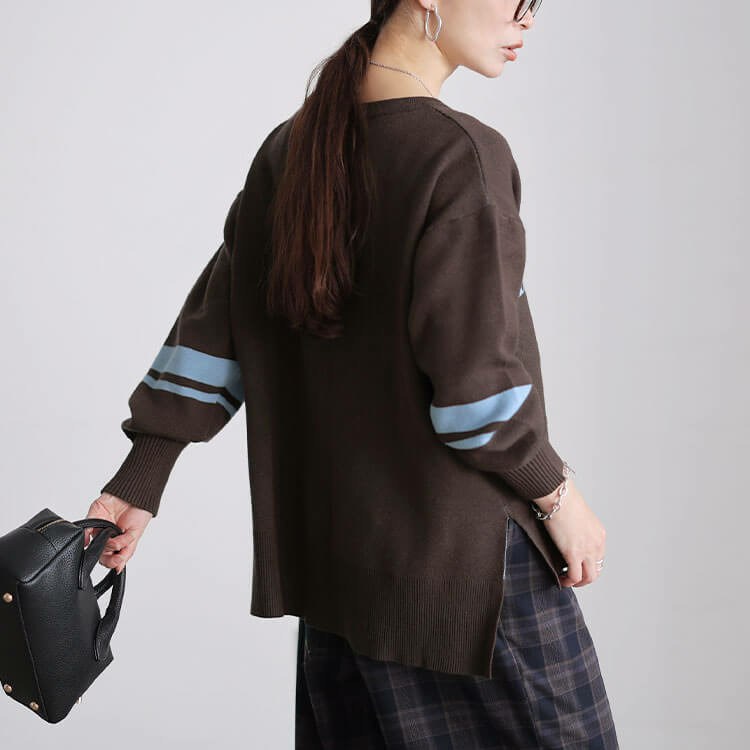 大きいサイズ レディース ロゴ&ライン配色ジャガードニット9