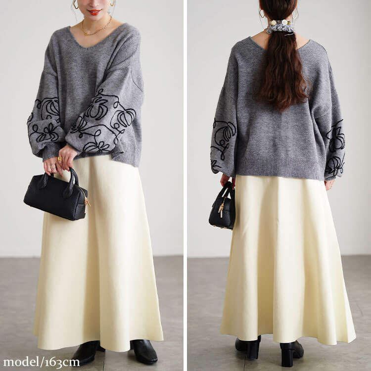 大きいサイズ レディース ハイゲージニットフレアスカート7