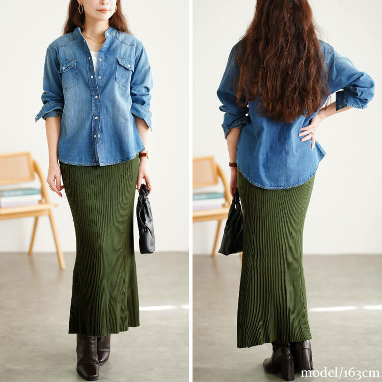 大きいサイズ レディース 太リブニットマーメイドスカート10