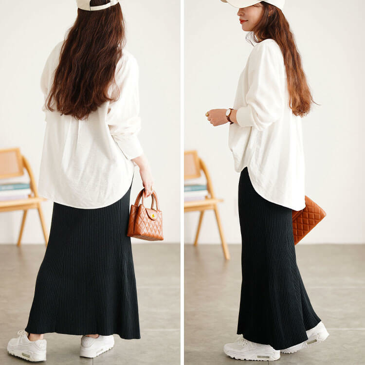 大きいサイズ レディース 太リブニットマーメイドスカート13