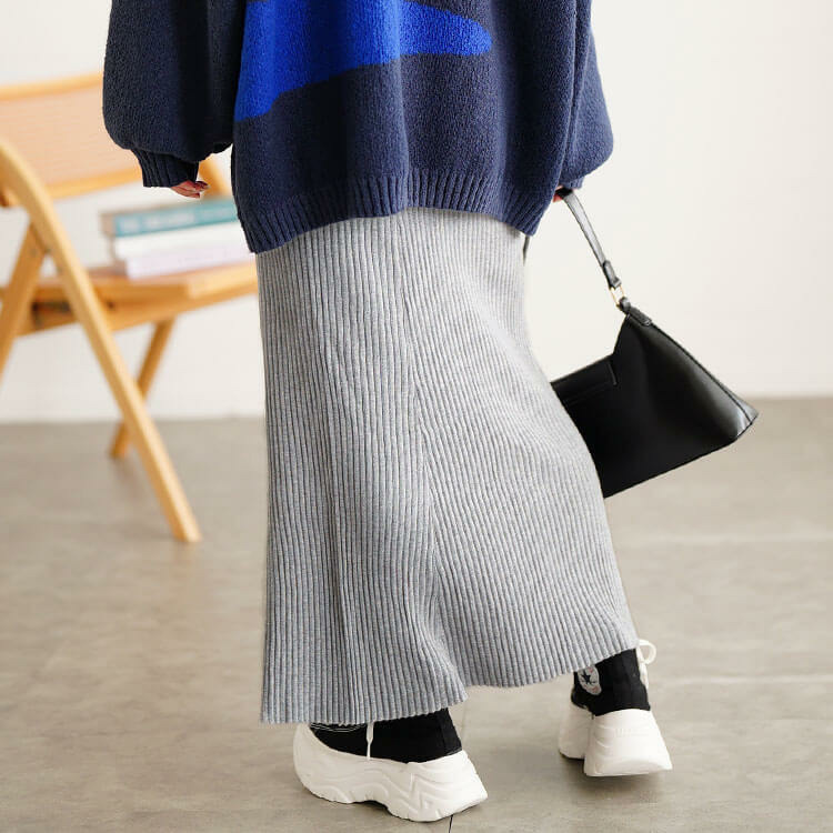 大きいサイズ レディース 太リブニットマーメイドスカート8