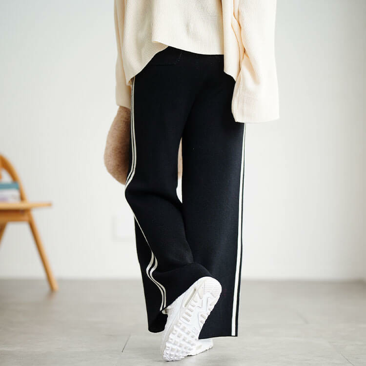 大きいサイズ レディース サイドラインセミワイドニットパンツ11