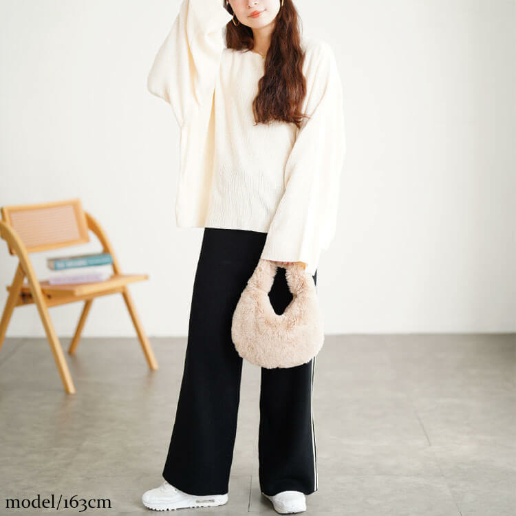 大きいサイズ レディース サイドラインセミワイドニットパンツ7