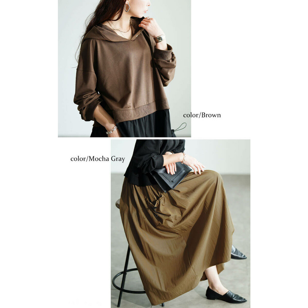 大きいサイズ レディース ドロストポケットパーカードッキングワンピース10