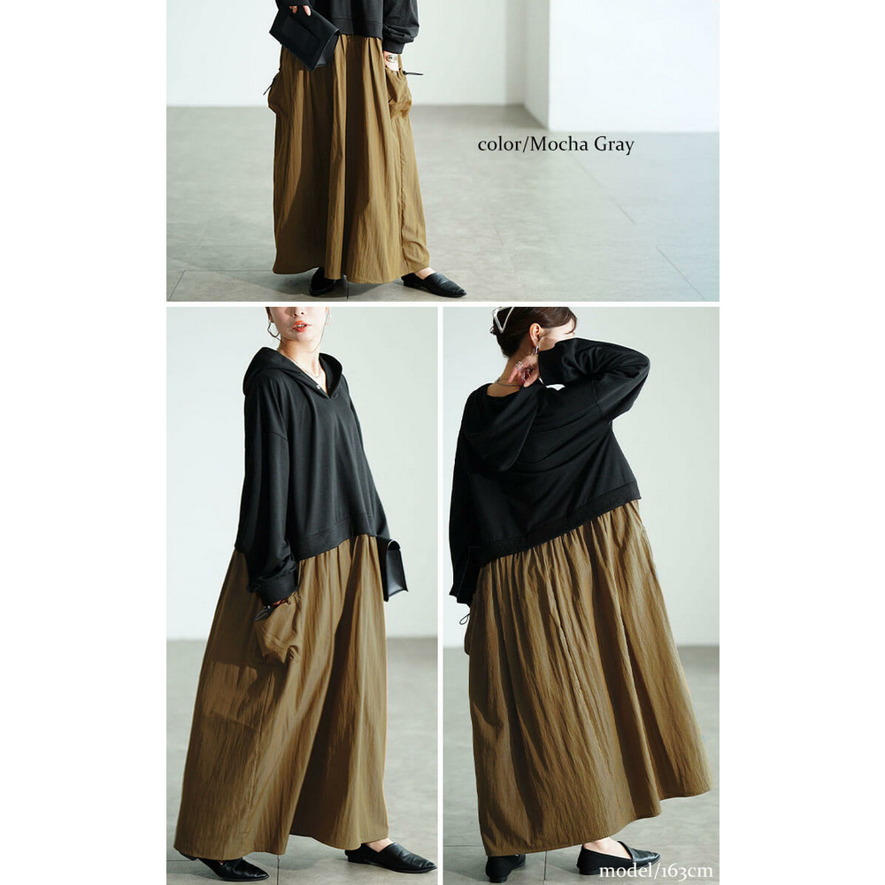 大きいサイズ レディース ドロストポケットパーカードッキングワンピース11