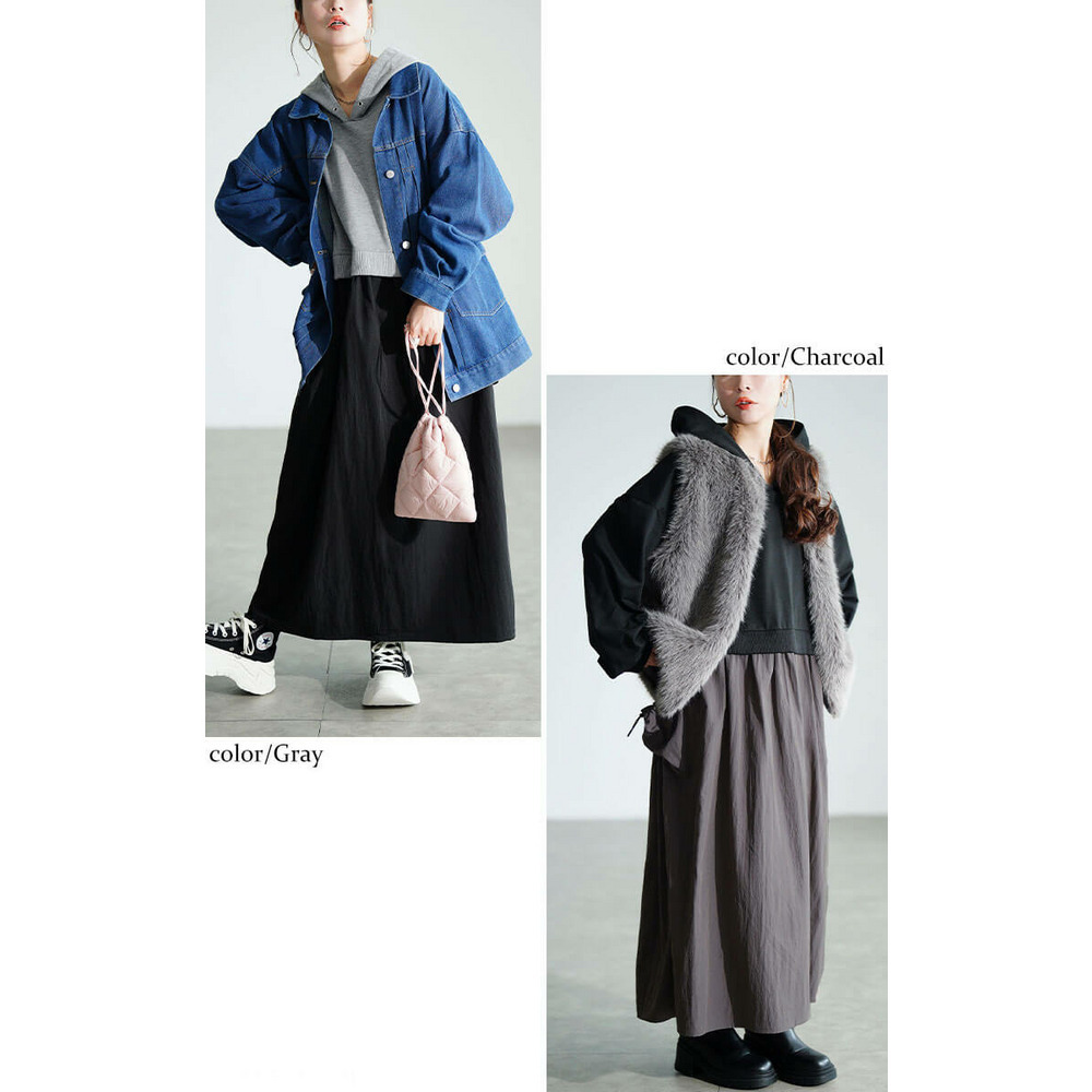 大きいサイズ レディース ドロストポケットパーカードッキングワンピース7