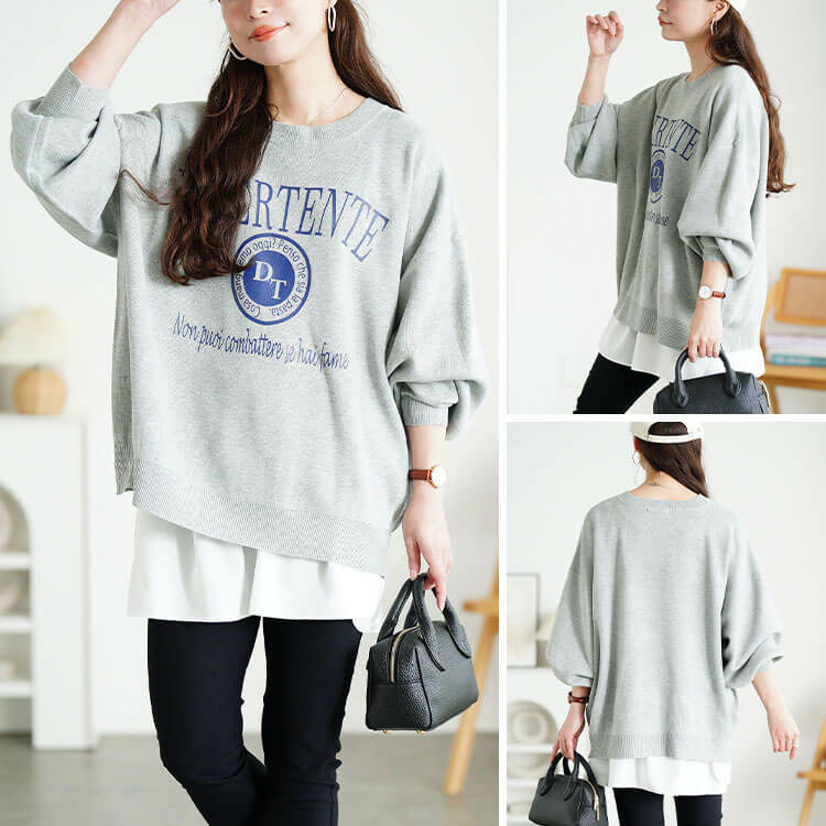 大きいサイズ レディース ロゴプリントハイゲージニット11