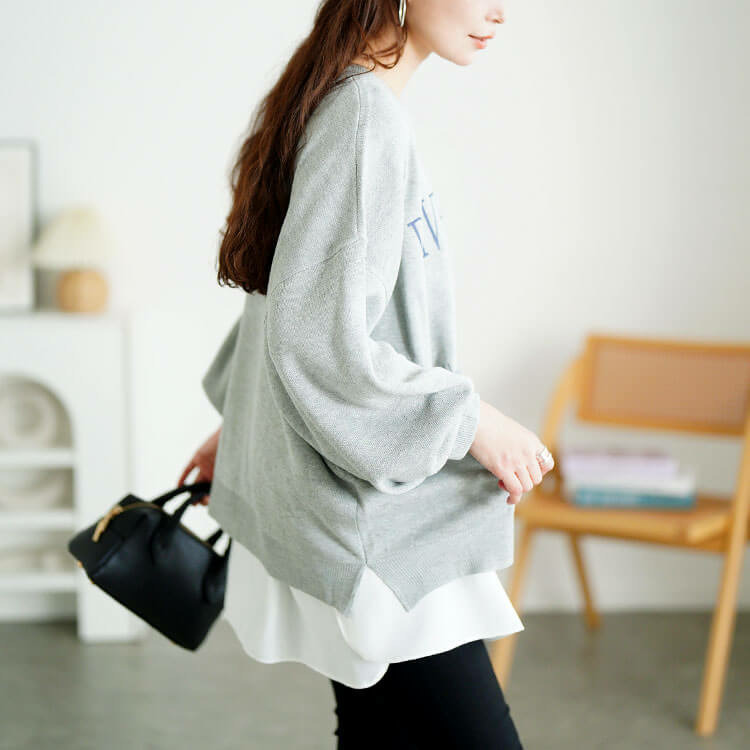 大きいサイズ レディース ロゴプリントハイゲージニット12