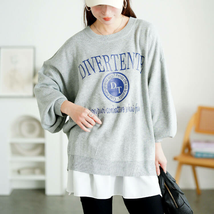 大きいサイズ レディース ロゴプリントハイゲージニット13