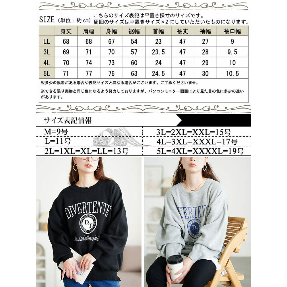 大きいサイズ レディース ロゴプリントハイゲージニット18