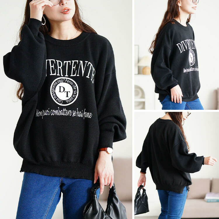 大きいサイズ レディース ロゴプリントハイゲージニット7