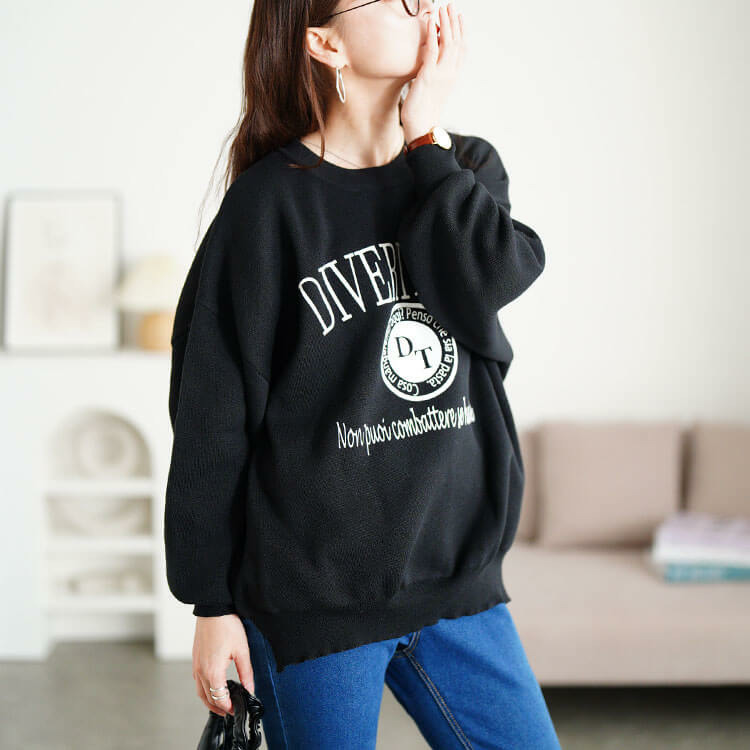 大きいサイズ レディース ロゴプリントハイゲージニット8