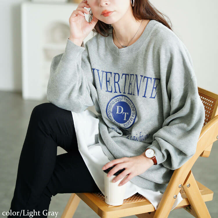 大きいサイズ レディース ロゴプリントハイゲージニット1