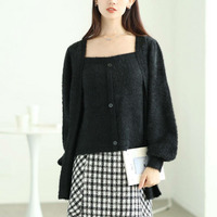 大きいサイズ レディース カーディガン重ね着風シャギーニット