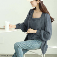 大きいサイズ レディース カーディガン重ね着風シャギーニット