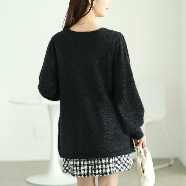 大きいサイズ レディース カーディガン重ね着風シャギーニット9