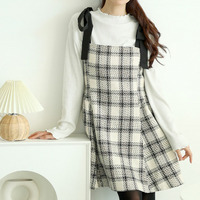 大きいサイズ レディース 肩リボンツイードミニフレアワンピース