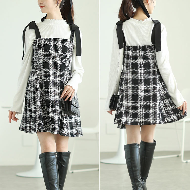 大きいサイズ レディース 肩リボンツイードミニフレアワンピース11