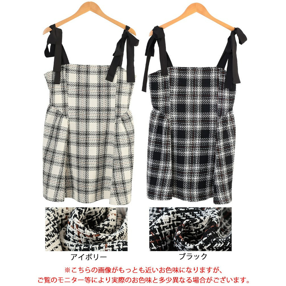 大きいサイズ レディース 肩リボンツイードミニフレアワンピース17