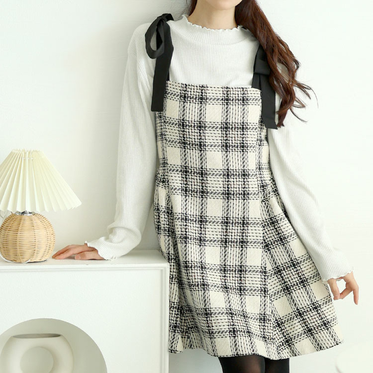 大きいサイズ レディース 肩リボンツイードミニフレアワンピース5