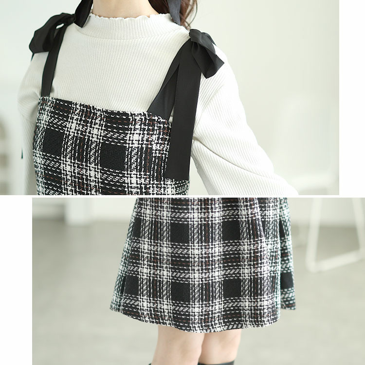 大きいサイズ レディース 肩リボンツイードミニフレアワンピース6