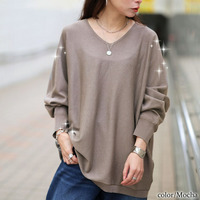 大きいサイズ レディース Vネックラメドルマンニット