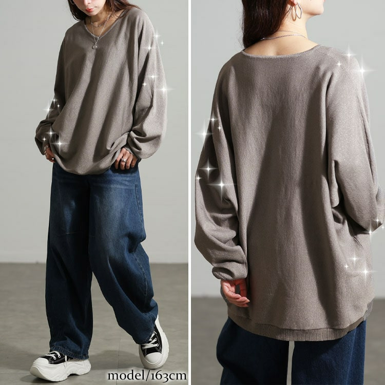 大きいサイズ レディース Vネックラメドルマンニット10