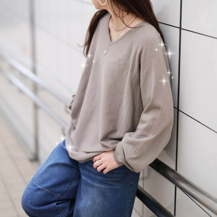 大きいサイズ レディース Vネックラメドルマンニット11