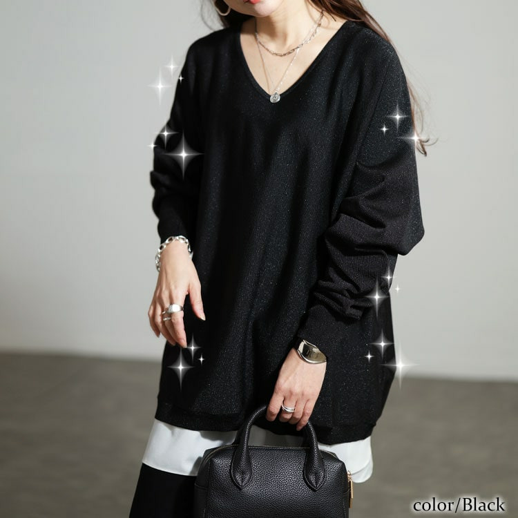 大きいサイズ レディース Vネックラメドルマンニット12